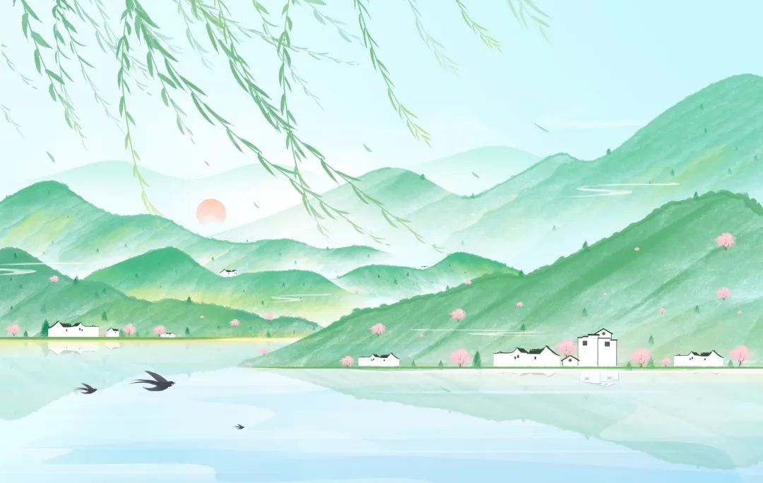 摄图网_402420349_立春水墨山水绿色柳树江南水乡插画背景(非企业商用).jpg 图片